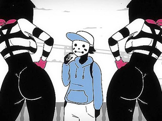 Mime and Dash fuck in black and white cartoon threesome for money