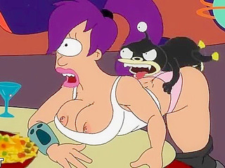 Amy from futurama rides on a cock in the middle of a party