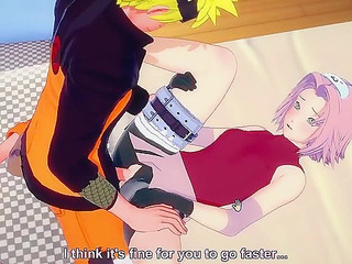 Naruto slides his cock into Sakura's tight ninja pussy