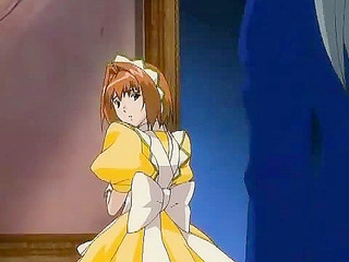 Busty hentai servant gets on her knees to suck dick then ride with her pussy