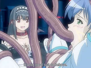 Cute maid gets all her holes plugged by an anime demon tentacles