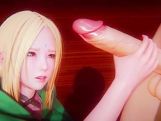 Busty Tsunade gets on her knees and sucks a big cock